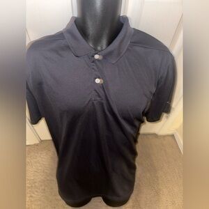 Men’s used Nike dri fit polo golf grey black shirt logo size L large